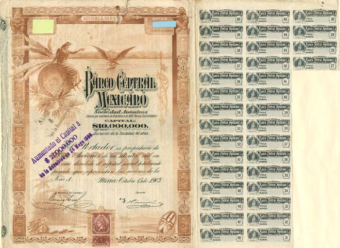 Queen Blueberry Banco Central Mexicano - 10 Shares 1,000 Pesos Blueberries - Dividend Stock Certificate